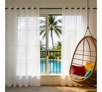LIJIAO Voilage Blanc 240 x 240 cm Moderne Semi-Transparent en Effet Lin, avec Oeillets, Décorations D'Intérieur, Filtrage de Lumière, Rideaux Voilages Fenetre pour Chambre Maison, Blanc