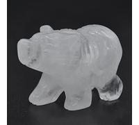 LIJUCAI 1 PC Statue d'ours Naturel Améthyste Oeil de Tigre Rose Quartz Cristal Animal Sculpté À La Main Pierre Figure Ornement Décor À La Maison, Quartz Clair, 1 PC