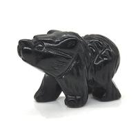 LIJUCAI 1PC Ours Statue Naturelle Améthyste Oeil De Tigre Rose Quartz Cristal Animal Sculpté À La Main Pierre Figure Ornement Décor À La Maison, Obsidienne Noire, 1PC