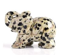LIJUCAI 2 Pouces Cristal éléphant Figurines Artisanat sculpté Pierre Naturelle minérale Mini Animaux Statue pour la décoration intérieure Chakra guérison, Jaspe Dalmatien