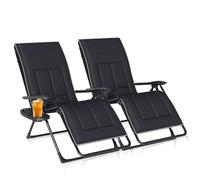 LIJYITF Chaise longue pliable - Extra large - Avec porte-gobelet et coussin - Charge maximale : 160 kg - Pour jardin, piscine - Noir - Deux