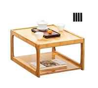 LIKANGLONGJU Table Basse Japonaise de Style Tatami, Coffee Table en Bois Massif, Double Étagère de Rangement, avec 4 Patins Antidérapants(Yellow,60x39x25cm/24x15x10in)