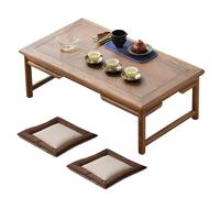 LIKANGLONGJU Table Basse Japonaise en Bois Massif, Coffee Table Livrée avec 2 Coussins, Idéale pour L'heure du Thé, Travailler ou Lire, Charge 45 Kg(Beige,70x45x30cm/28x18x12in)