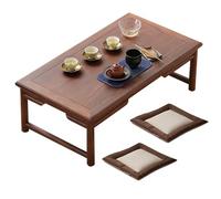 LIKANGLONGJU Table Basse Japonaise en Bois Massif, Coffee Table Livrée avec 2 Coussins, Idéale pour L'heure du Thé, Travailler ou Lire, Charge 45 Kg(Brown,100x50x30cm/39x20x12in)