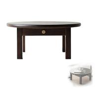 LIKANGLONGJU Table Basse Ronde Japonaise de Style Tatami, Coffee Table en Bois Massif avec Tiroirs de Rangement, Hauteur 28 Cm, pour Le Thé, Le Café(Black,60x28cm/24x11in)