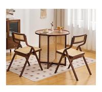 LIKANGLONGJU Table Basse Ronde Japonaise en Bois Massif, Coffee Table Comprenant Deux Chaises Pliantes en Rotin, Idéale pour Les Salons, Appartements(Brown,70x42cm/28x16in)