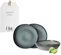 like. by Villeroy & Boch - Lave Ensemble De Vaisselle En Grès, 4 P., Look Poterie, Service De Table Pour 2 Personnes, Gris