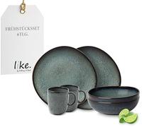 like. by Villeroy & Boch - Lave Ensemble De Vaisselle En Grès, 6 P., Look Poterie, Service Pour Le Petit-Déjeuner Pour 2 Personnes, Gris