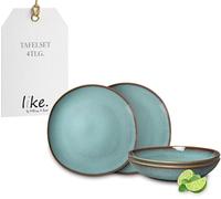 like. by Villeroy & Boch - Lave Set De Vaisselle 4 Pièces Pour 2 Personnes Bleu, Garanti Lave-Vaisselle, Compatible Micro-Ondes, Poterie Turquoise, Service De Table Poterie, Ensemble Assiette, Faïence