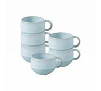 like. by Villeroy & Boch Perlemor Aqua Lot de 6 tasses à expresso, dimensions : environ 8,5 × 6,5 × 4 cm, bleues, passent au lave-vaisselle et au micro-ondes, émaillé à effet poterie, assiettes en