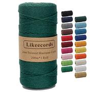 Likeecords Corde Macramé 2mm*200m,Fil macramé Naturel Coton Cordon pour Hanging Plant DIY Décoration,Tapisserie, Suspension de Fleurs, Rideau et Divers Travaux Manuels （Vert Foncé）