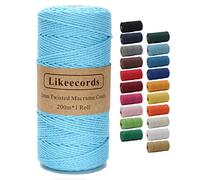 Likeecords Corde Macramé 2mm*200m,Fil macramé Naturel Coton Cordon pour Hanging Plant DIY Décoration,Tapisserie, Suspension de Fleurs, Rideau et Divers Travaux Manuels （Bleu Ciel ）
