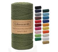 Likeecords Corde Macramé 2mm*200m,Fil macramé Naturel Coton Cordon pour Hanging Plant DIY Décoration,Tapisserie, Suspension de Fleurs, Rideau et Divers Travaux Manuels （Vert Armée）