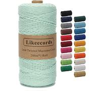 Likeecords Corde Macramé 2mm*200m,Fil macramé Naturel Coton Cordon pour Hanging Plant DIY Décoration,Tapisserie, Suspension de Fleurs, Rideau et Divers Travaux Manuels （Vert Clair）