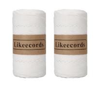 Likeecords Lot de 2 rouleaux de fil macramé - 4 mm x 130 m - En polyester de qualité supérieure - Pour artisanat, sacs, décorations de maison, sac à bandoulière - Sac à main (Bianco Puro)