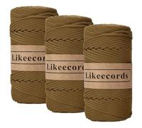 Likeecords Lot de 3 écheveaux de cordon en polyester tressé pour macramé, 4 mm, 135 m, fil élastique pour sac à crochet, loisirs créatifs, suspension de plantes, sac et décoration d'intérieur