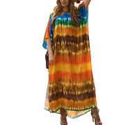LikeJump Femme Boho Multicolore Kaftan Beach Dress Bikini Cover Ups Kimono Maxi Kaftan Plus Size