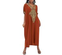 LikeJump Femmes Bohème Broderie Florale Caftan Maxi Bikini Couverture Ups Été Robe de Plage