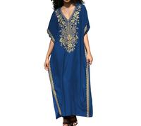 LikeJump Femmes Bohème Broderie Florale Caftan Maxi Bikini Couverture Ups Été Robe de Plage