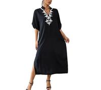 LikeJump Femmes Bohème Broderie Florale Caftan Maxi Bikini Couverture Ups Été Robe de Plage