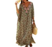 LikeJump Femmes Bohémien Col en V Bohème Kimono Maxi Bikini Cover Ups Été Robe de Plage Caftan