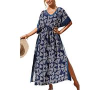 LikeJump Femmes Col en V Bohème Kimono Maxi Bikini Cover Ups Été Robe de Plage Caftan …