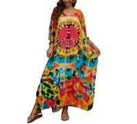 LikeJump Femmes Coton Imprimé Caftan Maillot de Bain Kimono Cover Up Loose Beach Robe Maxi Robe