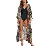 LikeJump Femmes Coton Imprimé Caftan Maillot de Bain Kimono Cover Up Loose Beach Robe Maxi Robe