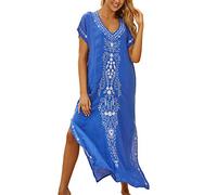 LikeJump Femmes Coton Robe Grande Taille Eté Caftan Longue Kimono Bikini Cover-Up Plage Tunique Maillot de Bain