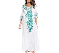 LikeJump Femmes Coton Robe Grande Taille Eté Caftan Longue Kimono Bikini Cover-Up Plage Tunique Maillot de Bain