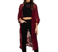 LikeJump Femmes Dentelle Floral Cardigan Bikini Cover Up Bohème Maxi Robe Maillot de Bain Kimono