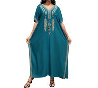 LikeJump Femmes Kimono Caftan Long Embroidered Maxi Kimono Peignoir de Chambre Ample Robes de Maison Grande Taille, a vert, Taille unique