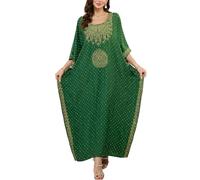 LikeJump Femmes Kimono Long Embroidered Caftan Maxi Kimono Peignoir Ample Pour la Maison Robes de Chambre Grande Taille, C vert., Taille unique