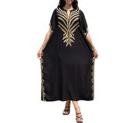 LikeJump Femmes Kimono Long Embroidered Kaftan Maxi Kimono Peignoir Éthnique Ample Pour la Maison Vêtements de Nuit, Taille unique