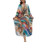 LikeJump Kaftano Long Femmes Boho Maillot de Bain Kimono Grande Taille, A Multicolore 4, Taille unique