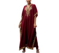LikeJump Robe de plage longue brodée pour femme, D2 Rouge, Taille unique