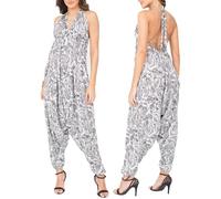 likemary Combinaison dos nu pour femme - Tenue d'été fluide une pièce avec poches - Combinaison taille unique avec dos ouvert, Fleurs blanches, Taille unique