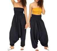 likemary Combinaison Femme Été en Coton - 2 en 1 Sarouel Pantalon Fluide Femme à Taille Élastique - Combinaison Convertible Avec Poches - Marine Bleu