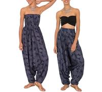 likemary Combinaison Femme Été en Coton - 2 en 1 Sarouel Pantalon Fluide Femme à Taille Élastique - Combinaison Convertible Avec Poches Avec Poches - Feuilles Bleues