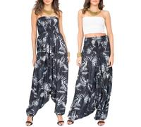 likemary Combinaison Femme Été en Coton - 2 en 1 Sarouel Pantalon Fluide Femme à Taille Élastique - Combinaison Convertible Avec Poches Avec Poches - Tenue 2-en-1 - Feuilles