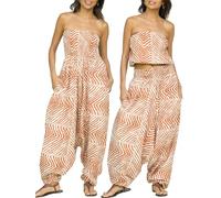 likemary Combinaison sarouel pour femme qui se transforme en sarouel avec poches - Pantalon confortable 2 en 1 et barboteuse tube sans bretelles, Zèbre orange, taille unique