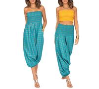 likemary Combinaisons et pantalons sarouel pour femme - Convertible 2 en 1 - Combinaisons sarouel pour femme - Sarouel - Imprimé Turquoise & Doré