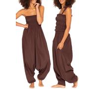 likemary Combinaisons pour femme - Barboteuse à pantalon sarouel pour femme - Pull en coton taille unique - Tenue longue et poches, marron chocolat, taille unique