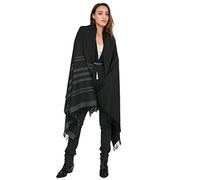 likemary Écharpes et Foulards Femme - Châle en Laine Hiver Chaud à Rayures - Grande Écharpe Grosse et Châle Léger - Écharpe Laine Femme - Idée Cadeau Éthique Noir & Gris