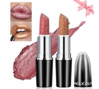 Likesing 2 Pièces Lot Rouge a Levre Pailleté Longue Tenue Rouge a Levre Nude Rose Rouges à Lèvres Sans Transfert Brillant à Lèvres Rouge Lip Gloss Lipstick Kit Coffret Cadeau Femme Maquillage Kit