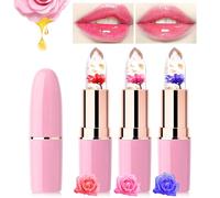 Likesing 3 Pièces Lot Rouge a Levre Magique Change Couleur Fleurs Transparent Jelly Lipstick Rouge Levre Mat Longue Tenue Baume a Levre Teinté Brillant à Lèvres Rose Maquillage Femme Filles Cadeau
