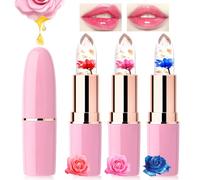 Likesing 3 Pièces Lot Rouge a Levre Magique Change Couleur Fleurs Transparent Jelly Lipstick Rouge Levre Mat Longue Tenue Baume a Levre Teinté Brillant à Lèvres Rose Maquillage Femme Filles Cadeau