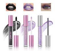 Likesing 3 Pièces Rouge a Levre Pailleté Mascara Couleur Noir Longue Tenue Rouge a Levre Lot Sans Transfert Rouges à Lèvres Brillant à Lèvres Rouge Lip Gloss Lipstick Mascara Maquillage Cadeau Femme