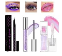 Likesing 3 Pièces Rouge a Levre Pailleté Mascara Eye Liner Noir Longue Tenue Lot Change Couleur Rouges à Lèvres Sans Transfert Brillant Lèvres Lip Gloss Lipstick Mascara Eyeliner Yeux Maquillage