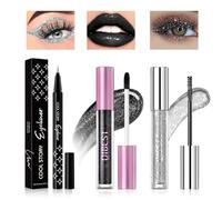 Likesing 3 Pièces Rouge a Levre Pailleté Mascara Eye Liner Noir Longue Tenue Lot Sans Transfert Rouges à Lèvres Brillant Lèvres Lip Gloss Lipstick Mascara Eyeliner Yeux Maquillage Cadeau Femme